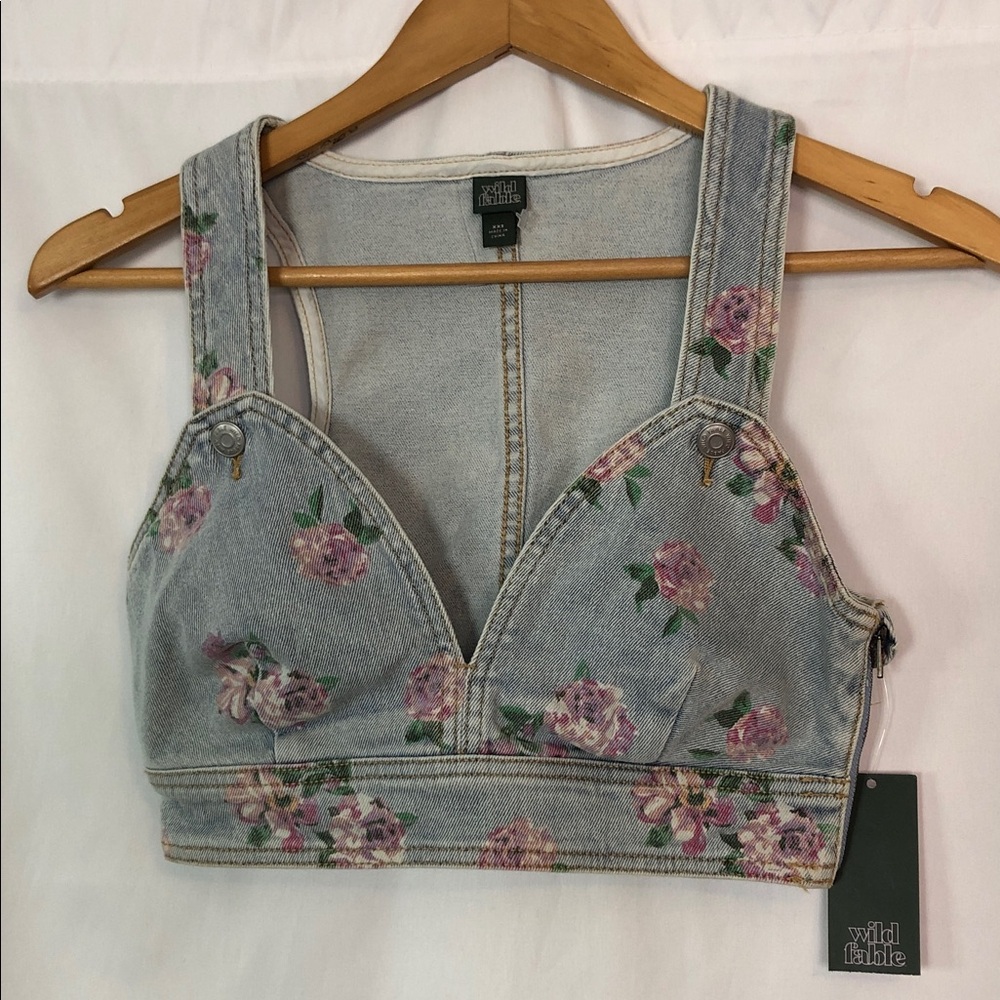 Wild Fable Light Blue Denim Floral Crop Top Bustier Style Size XXS